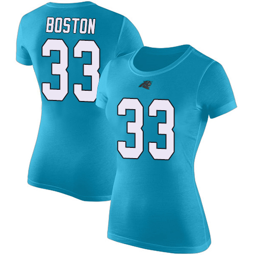 Carolina Panthers Blue Women Tre Boston Rush Pride Name and Number NFL Football #33 T Shirt